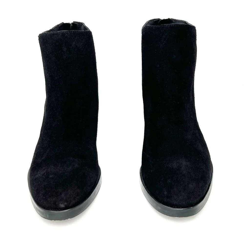 Eileen Fisher Rove Ankle Boots Black Suede Size 8.5 Block-Heel Zip Booties EUC